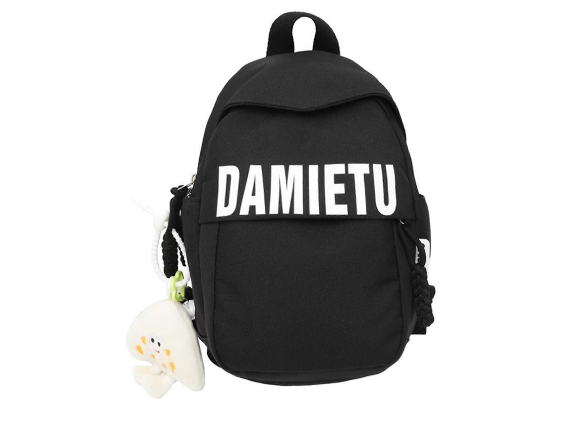 Mochila elegante con colgante, ligera y resistente, ideal para estudiantes y viajeros. Color negro.