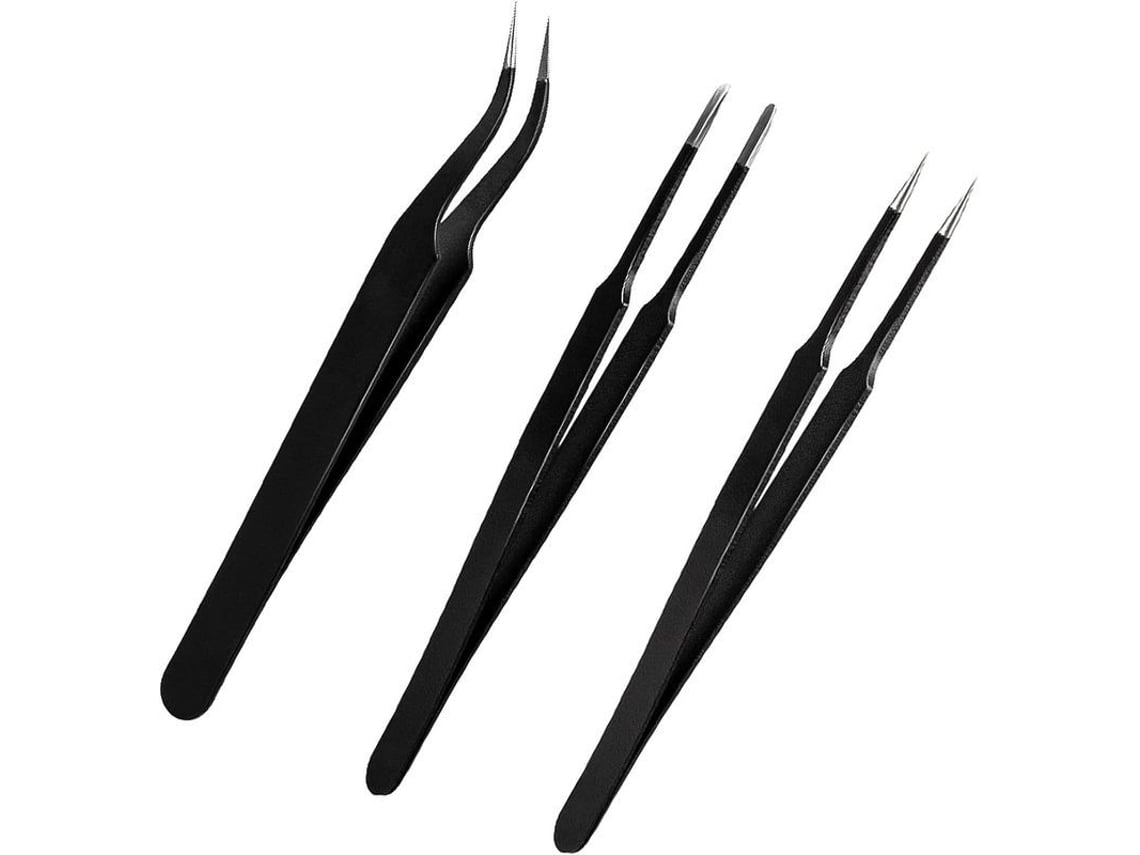 Pinzas De Precisión Antiestáticas De Acero Inoxidable, 3 Unidades, Pinzas Curvas Para Soldadura Y Reparaciones Electrónicas.