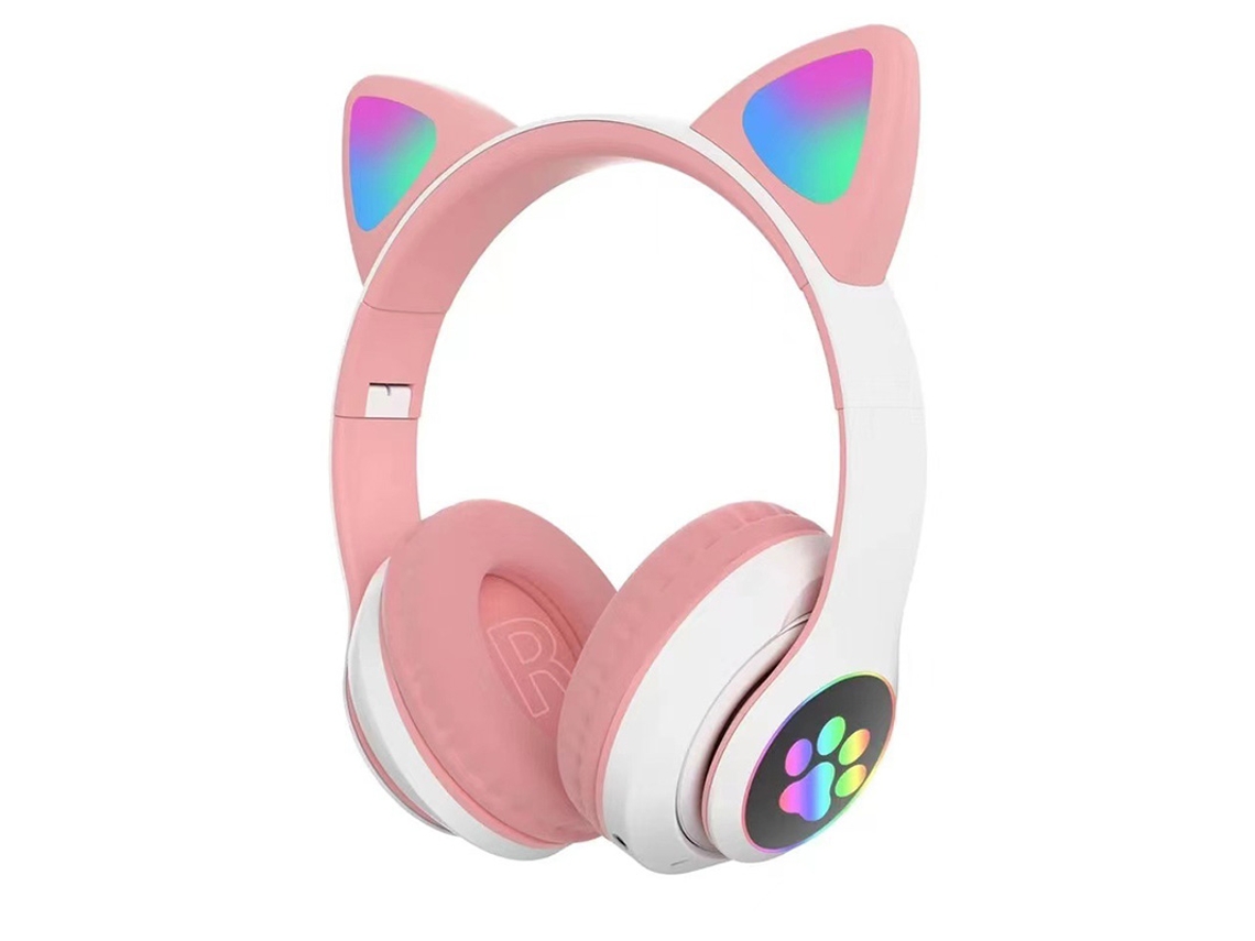 (color Rosa) Auriculares Inalámbricos, Diseño De Orejas De Gato, Sonido Estéreo, Con Micrófono, Auriculares De Cuero Genuino.
