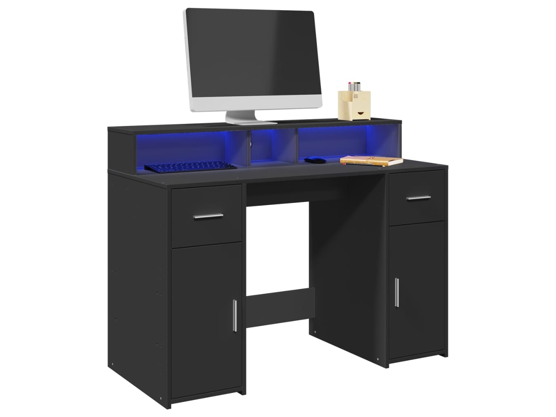 Escritorio | Mesa | Escritorio con luces LED 120x55x91 cm, Derivados de madera, Negro