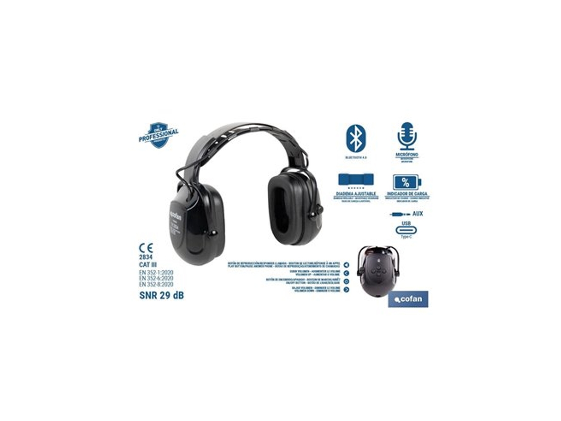Cascos Antirruido Con Bluetooth Snr 29db Con Micrófono Y Control De Volumen (entrada Aux 3,5mm)