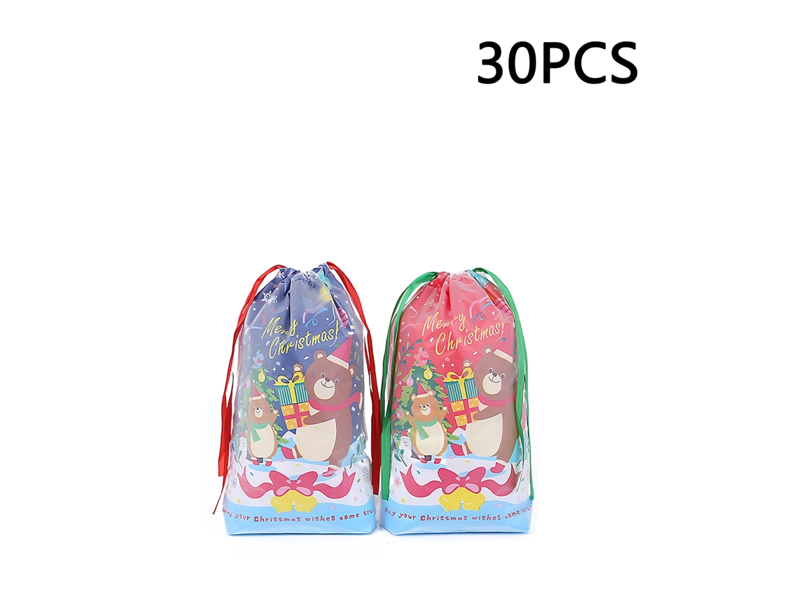 Bolsas navideñas con cordón ajustable, 30 unidades, 2 estilos