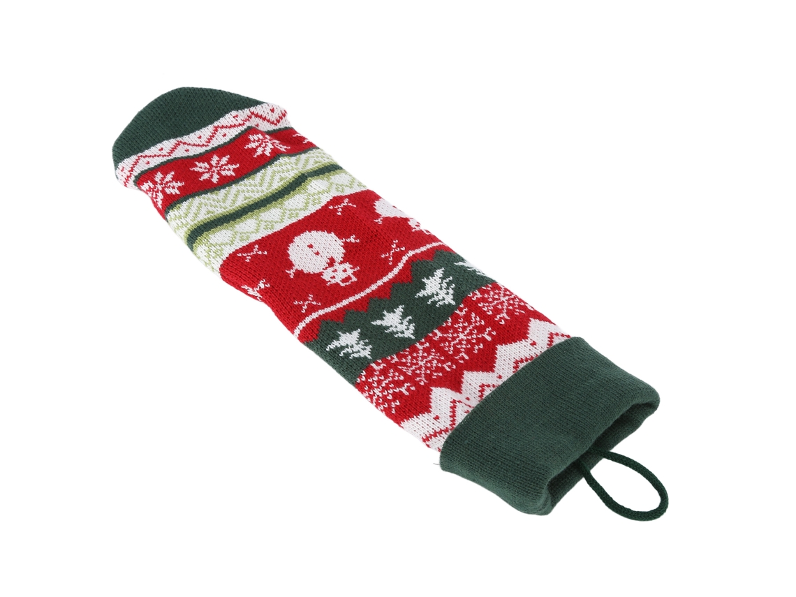 Decoración navideña: Bolsa de regalo infantil con forma de calcetín corto y cuerda verde.