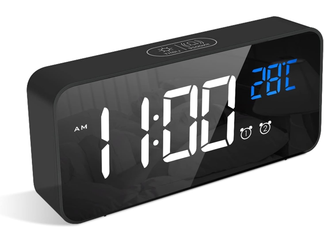 Reloj Despertador Digital, Pantalla Led De Temperatura, Negro