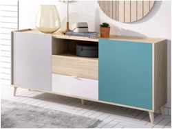 Aparador 2 Puertas y 2 Cajones DKIT Nova (Blanco/Gris/Natural/Esmeralda - 75x155x43 cm)