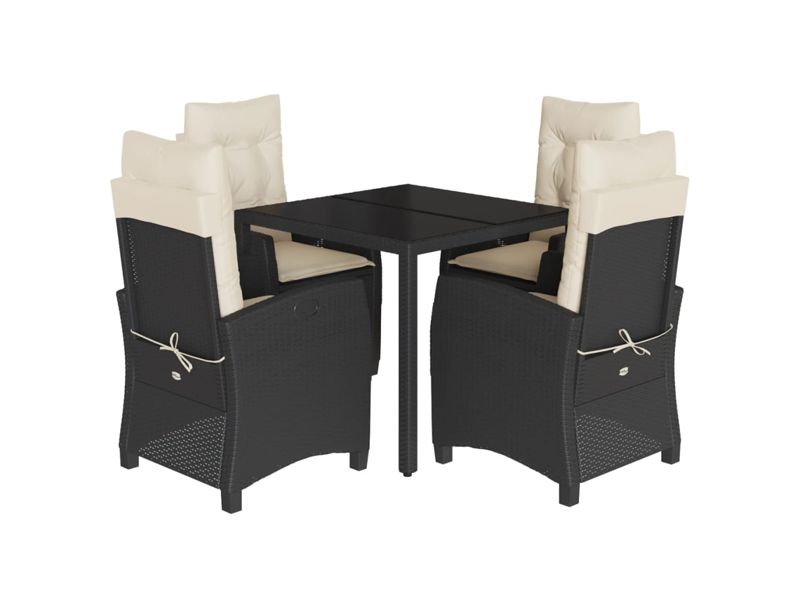Maison Exclusive - Juego de comedor de jardín de 5 piezas con cojines de mimbre negros