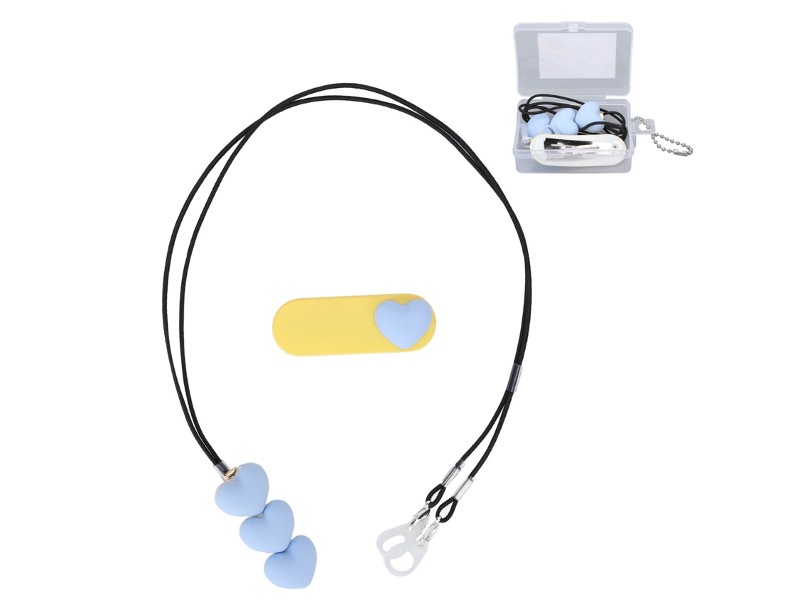 2026 cordão para Fones de Ouvido Bte com Clip Coração Azul Claro, Portátil para Idosos e Crianças, Ideal para Viagens