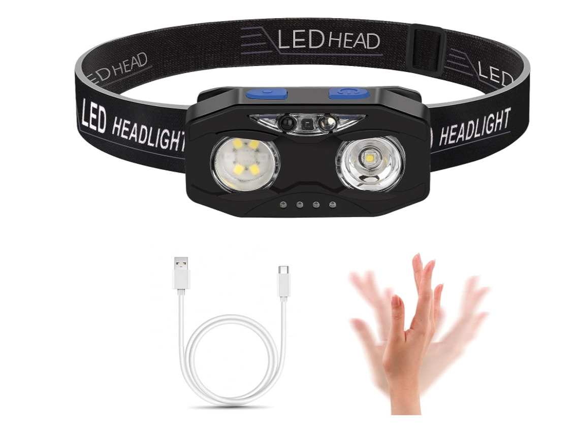 Linterna frontal LED Luz roja blanca Faro de 4 modos IPX4 a prueba de agua, ángulo y correa ajustables, faro LED súper brillante (negro) YIZHOOD
