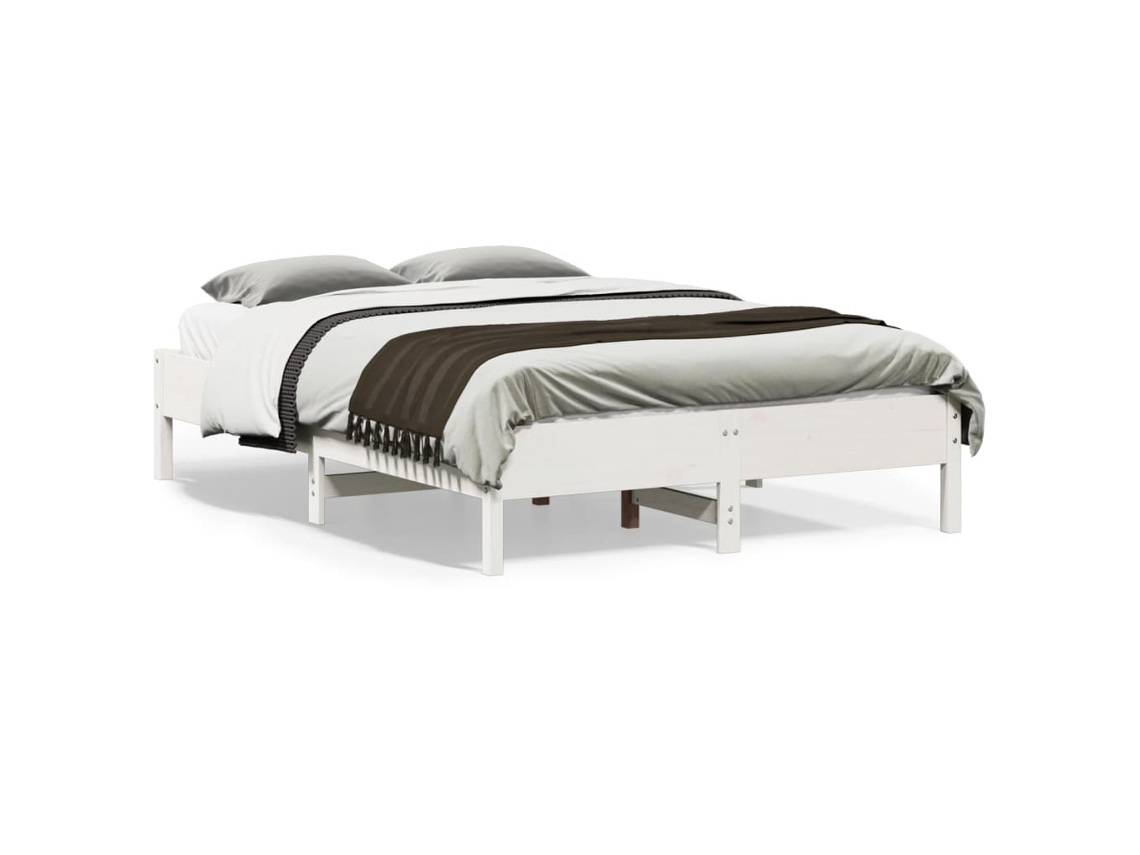 Estructura De Cama Sin Colchón Madera De Pino Blanco 135x190 Cm