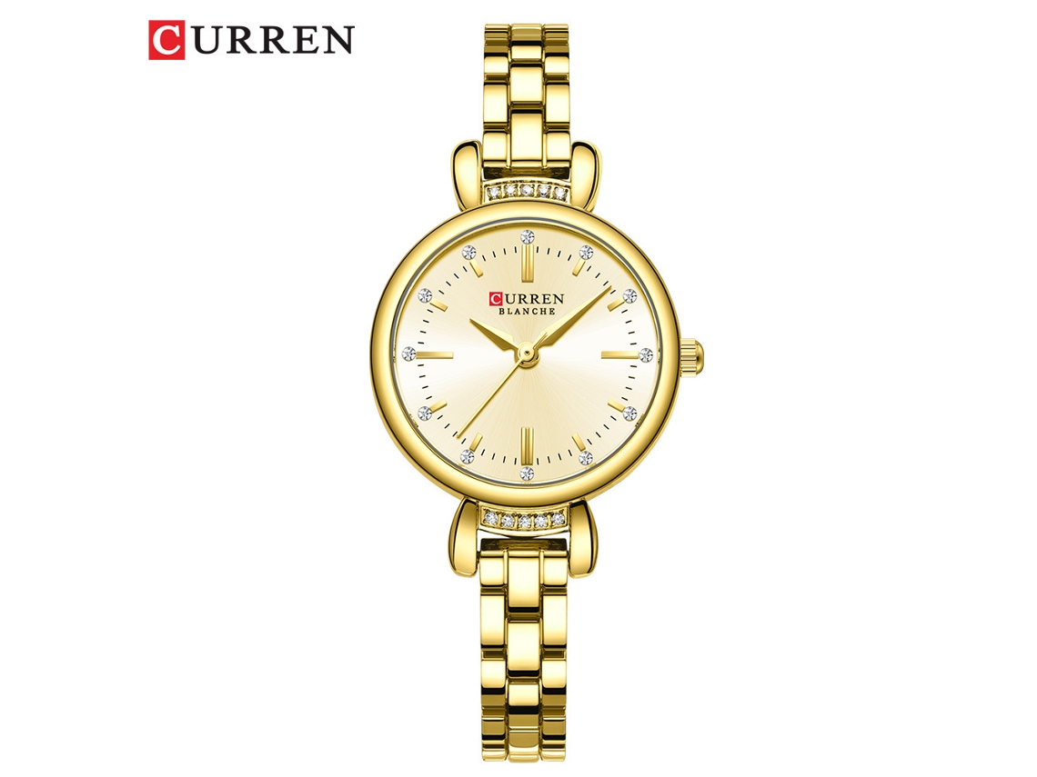 Reloj De Pulsera Redondo Con Cadena De Diamantes De Imitación (dorado) Para Mujer, Resistente Al Agua, Estilo Casual.