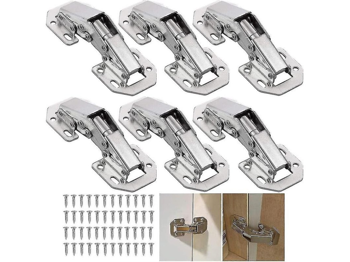 6 Bisagras Invisibles Con Amortiguador Hidráulico Para Puertas De Muebles Izz, Ajustables, De Fácil Instalación Y Fabricadas En Acero Duradero.