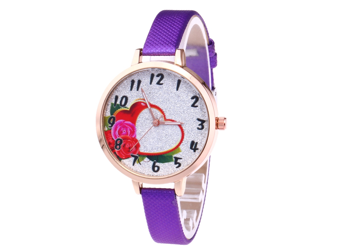Reloj De Cuarzo Moderno Para Mujer Con Correa De Cuero Estrecha, Decorativo, Morado.