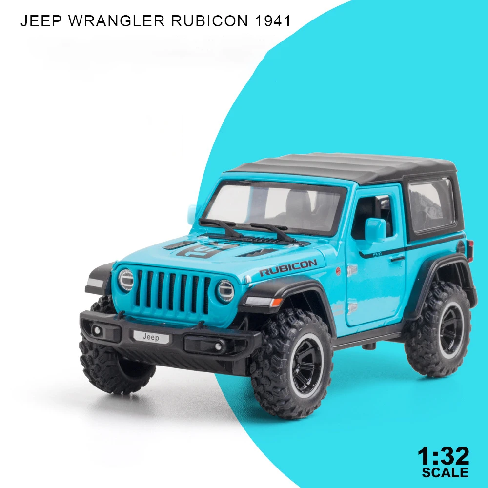 (Azul) Miniatura de coche Wrangler a escala 1/32 - Juguete de aleación fundida a presión - Vehículo todoterreno - Con efectos de sonido y luz