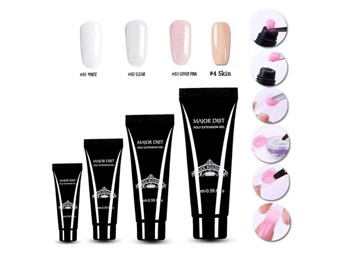 Major Dijit 15ml Nail Poly Quick Uv Gel Spatula Brush Extension False Tips Set Uv Lamp GOKOCO