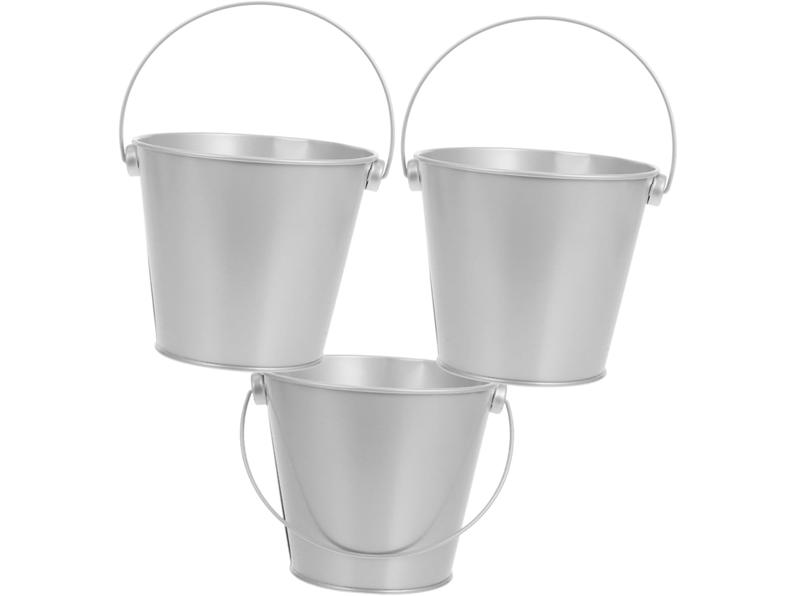 3 Mini Cubos De Metal Galvanizado Con Asas, Cestas Decorativas Para