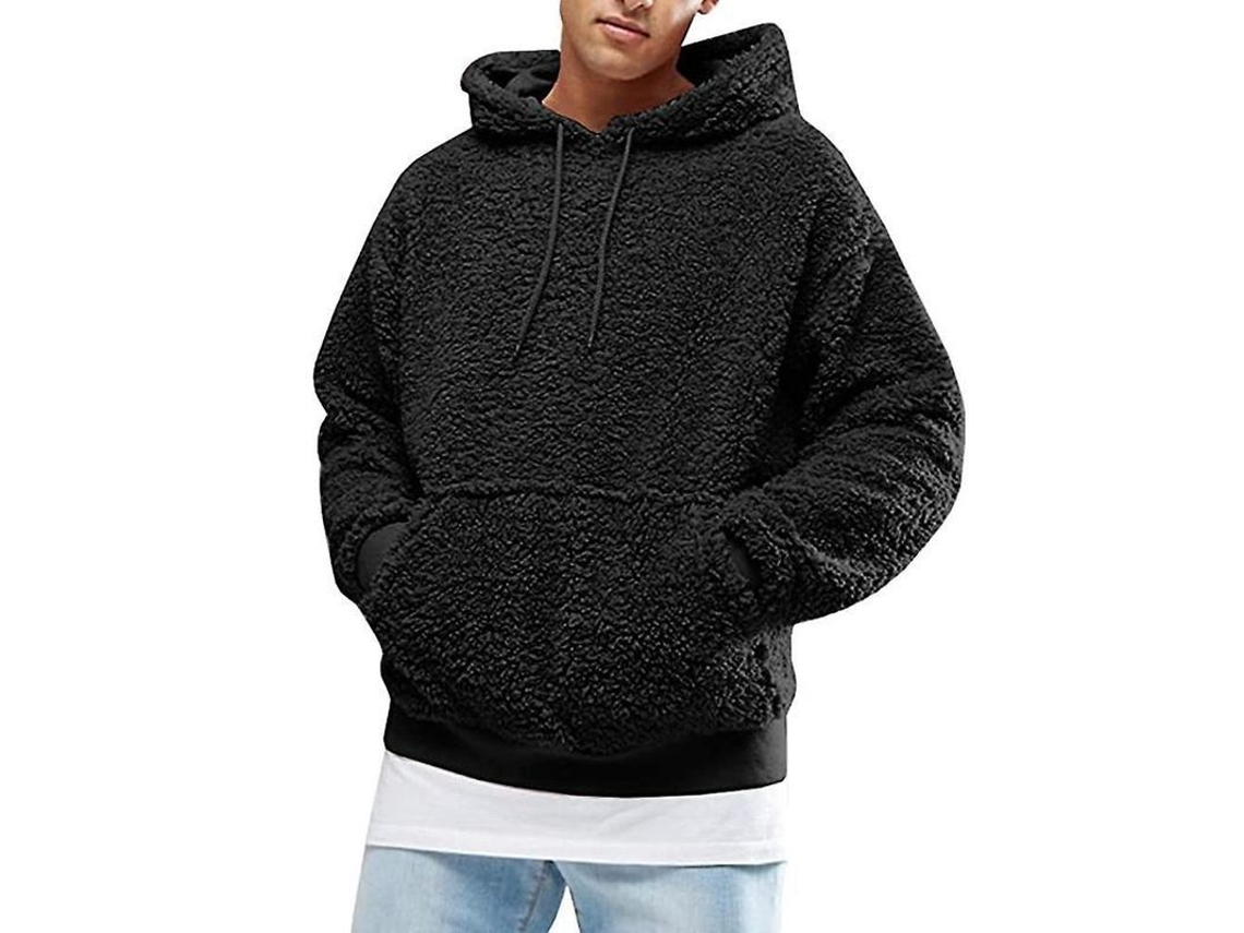 2026-sudadera Con Capucha Para Hombre De Fleece Teddy Bear Manga Larga Con Bolsillo Cqg 2xl Negro