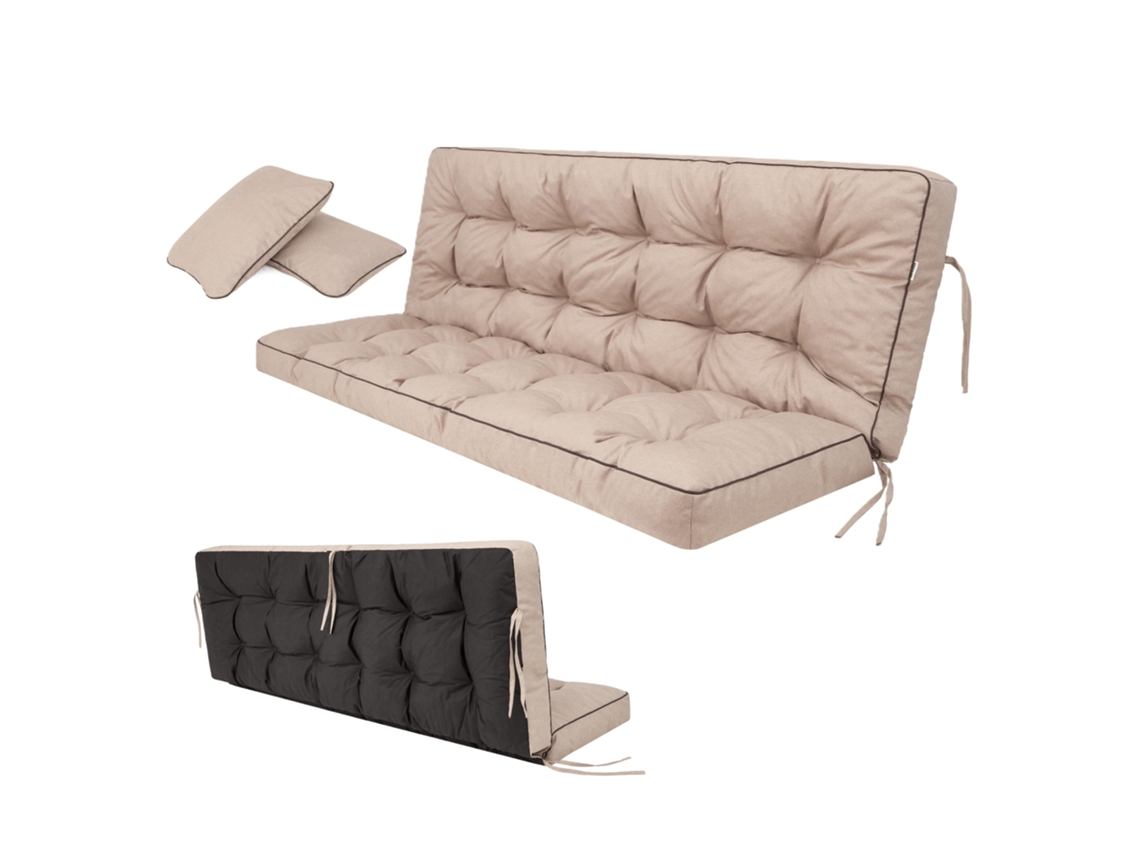 Cojín para columpio Hollywood, cojín suave para asiento, cojín duradero para columpio de jardín, cojín adecuado para caravanas, cojín para banco con respaldo - Ancho 120 cm - Beige