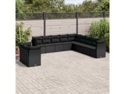 Conjunto de sofá de jardín de 11 piezas con cojines de mimbre sintético negro de DKD Home Decor