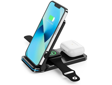Cargador inalámbrico, soporte de cargador inalámbrico plegable 3 en 1, estación de carga inalámbrica rápida para iPhone 15/14/13/12/11/XS/XR/X/8 CH...