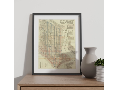NACNIC Pósters Geográficos En Estilo Vintage Mapa De Manhattan De 1899 Ilustraciones De Antiguos Mapamundis En Tonos Sepia Tamaño A3, Con Marco Bla...