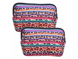 2 Neceseres Portátiles De Neopreno Para Maquillaje, Ideales Para Viajes, Organizadores De Cosméticos Y Con Estampado De Leopardo.