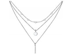 Cadena De Collar De Plata Esterlina S925 De Tres Capas Con Extensor Para Mujer Estilo Geométrico Multicapa Capa