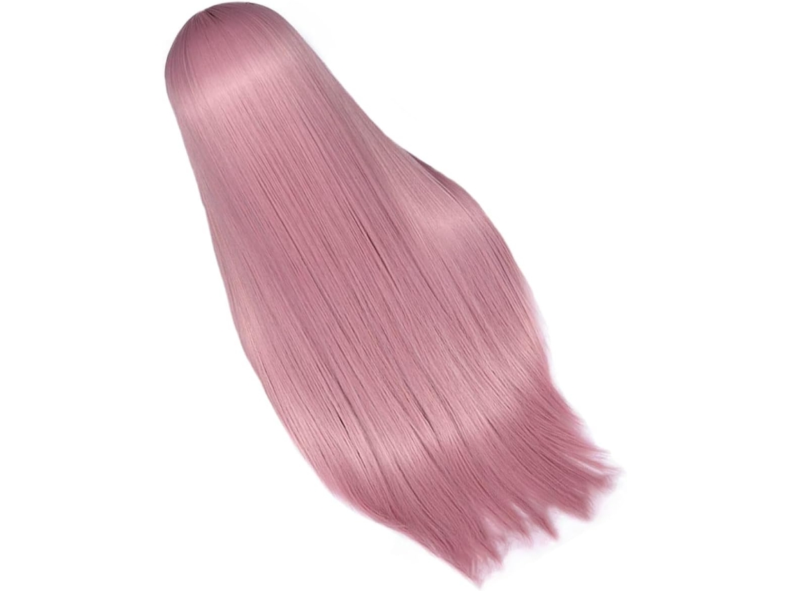 Postiche Synthétique Longue Lisse Rose Pastel Femme Naturelle Haute Densité Résistante À La Chale...