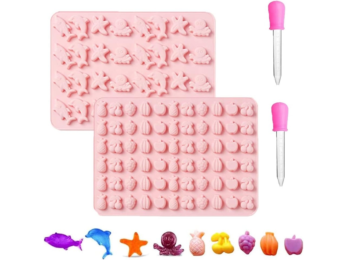 Juego JEIIBRZUI de 6 moldes de chocolate de silicona rosa, 4 moldes con forma de océano y 2 pipetas rosas