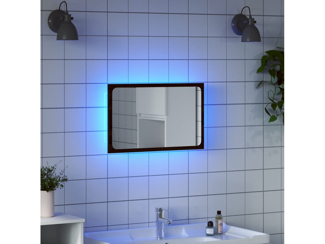 Espejo De Baño Led Madera Ingeniería Marrón Roble 60x8,5x38 Cm