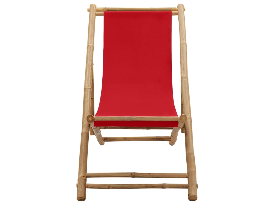 Tumbona | Tumbona De Exterior | Silla De Playa De Bambú Y Lona Roja Wsd518533