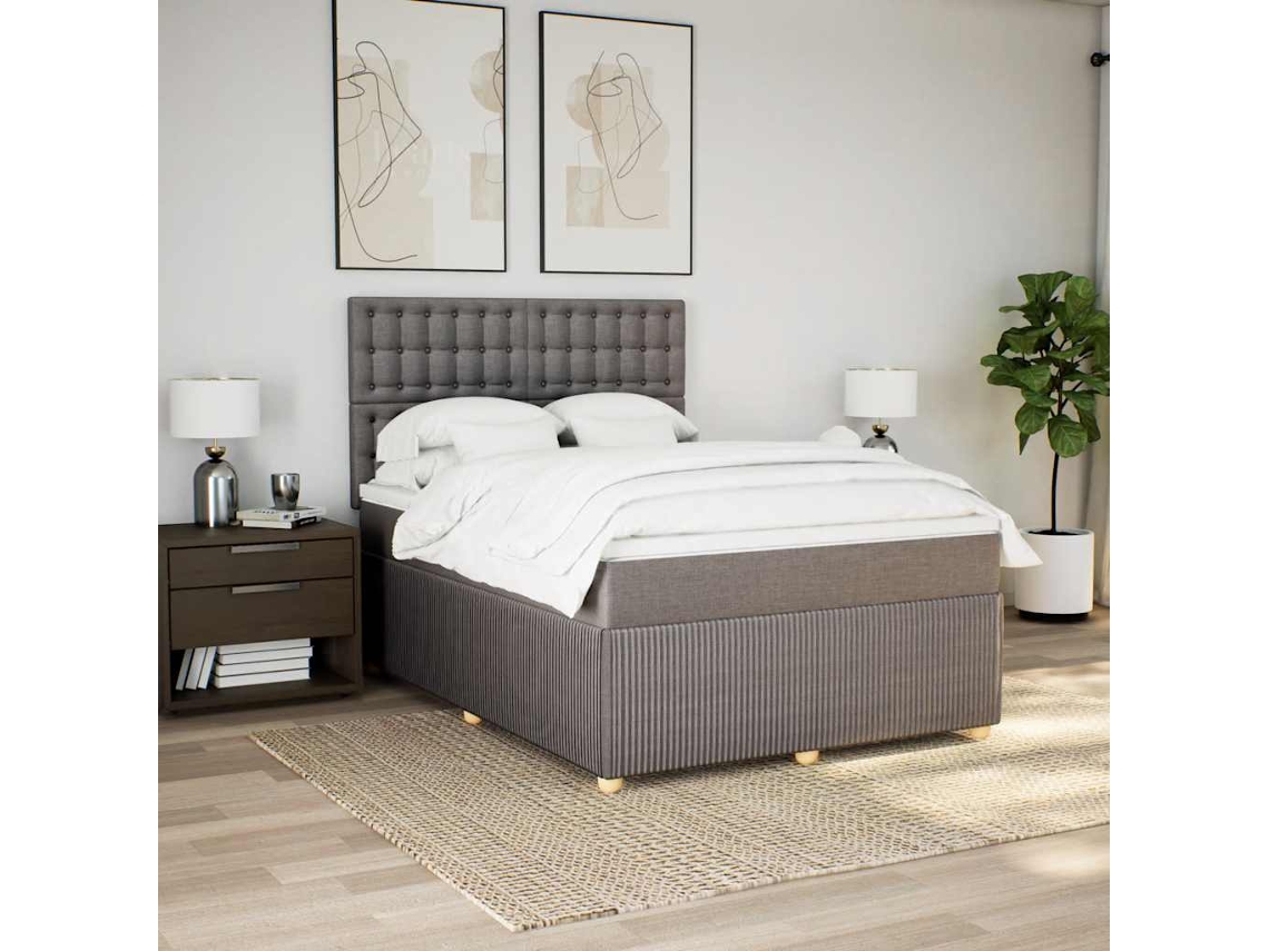 Cama Box Spring Con Colchón Tela Gris Taupe 160x200 Cm
