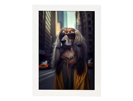 NACNIC Lámina Lebrel Afgano Valiente En Estilo Fotografía A Todo Color Divertidas Ilustraciones Realistas De Animales Con Ropa Humana A3 Marco Blan...