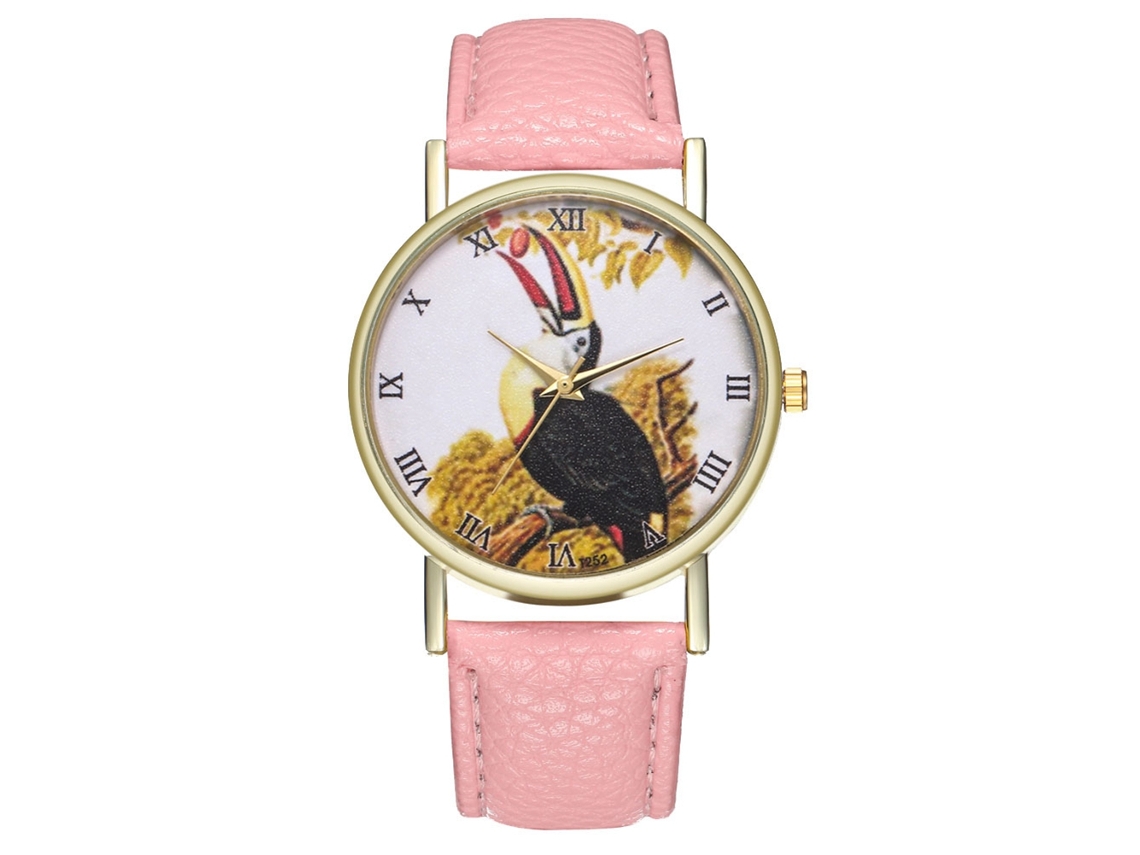 Reloj De Pulsera Unisex De Moda Con Correa De Piel Sintética Y Números Romanos Rosas.