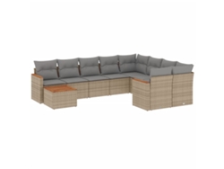 Conjunto de 10 sofás de jardín con cojines de mimbre, beige, EXCLUSIVO DE LA CASA