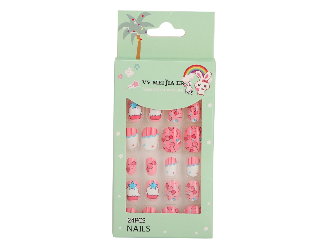 24 Uñas Postizas Removibles Para Niños Con Diseños De Dibujos Animados. Cobertura Completa 02