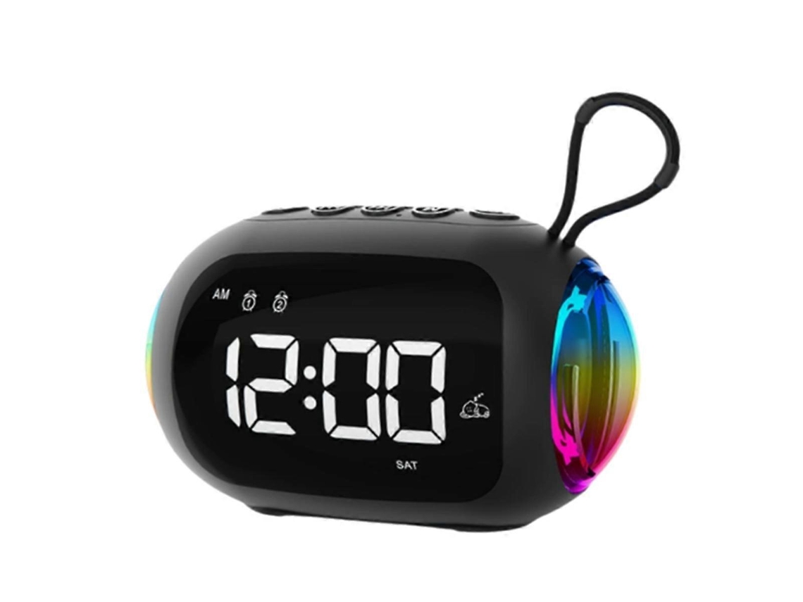 Reloj despertador con radio FM y altavoces Bluetooth, luz colorida y subwoofer, D Yunzii