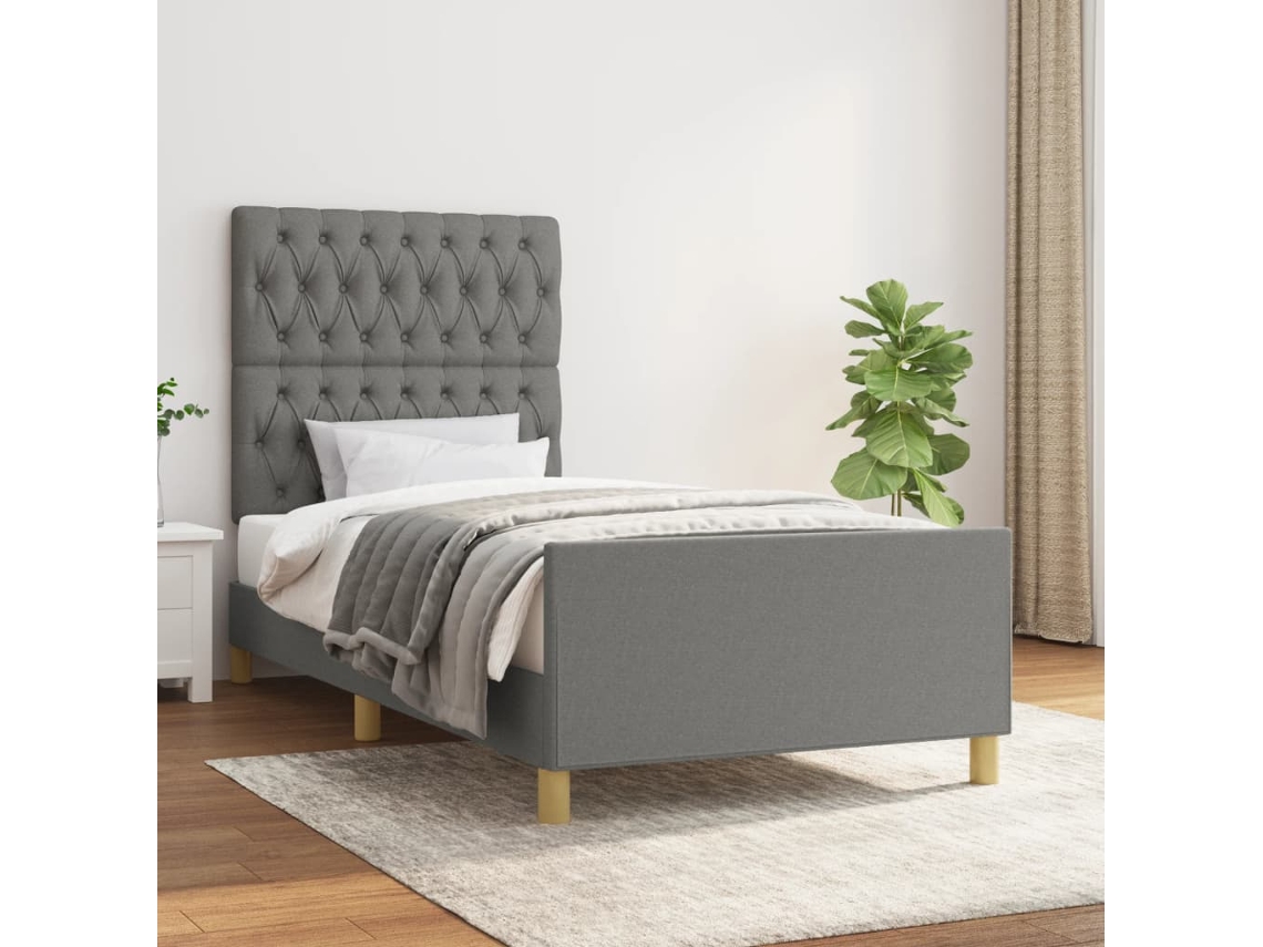 Estructura De Cama Sin Colchón Tela Gris Oscuro 90x190 Cm
