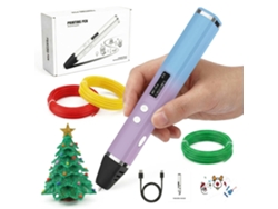 Caneta 3d com Ponta Cerâmica e Ecrã Oled ,temperatura/velocidade Ajustáveis, 9m Filamento Pla 3 Cores Azul e Roxo PANOONA
