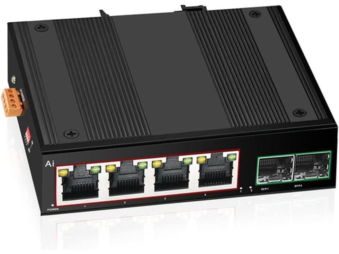 Conmutador Poe Gigabit Ethernet Industrial, 6 Puertos De 100/1000 Mbps, Red Base T, Montaje En Carril Din, Ip40, Dc44, 55v
