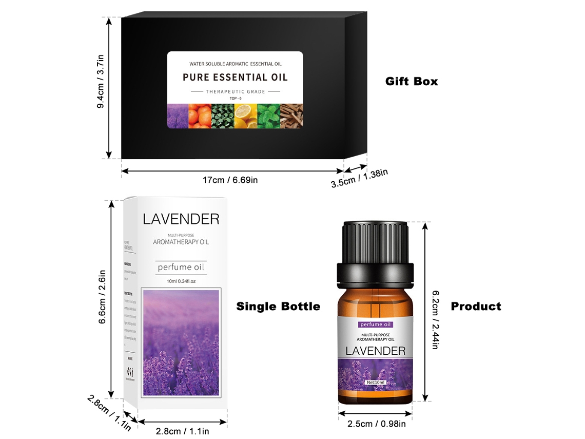 Juego De 6 Aceites Esenciales Orgánicos Solubles En Agua Para Difusor/humidificador, 10 Ml.