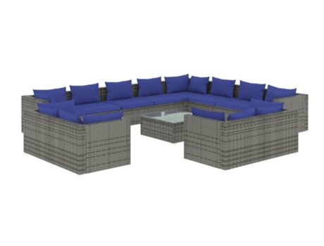 Conjunto 13 de muebles de jardín VIDAXL y cojines ratán sintético gris