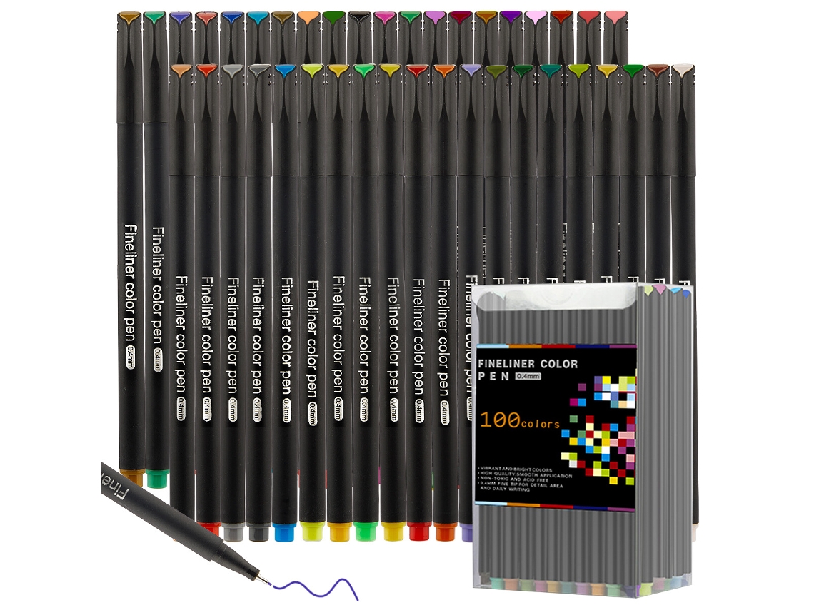 Bolígrafos De Punta Fina, Set De 100 Colores — Ideales Para Bocetos, Dibujos De Oficina, Documentos, Cómics Y Scrapbooking.