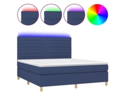 Maison Exclusive - Cama Box Spring Colchón Y Luces Led Tela Azul 180x200 Cm