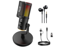 Micrófono dinámico USB/XLR con iluminación RGB, botón de silencio y conector para auriculares. Mdug
