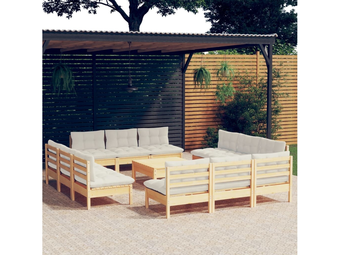 Conjunto de jardín de 13 piezas con cojines de pino crema DKD Home Decor