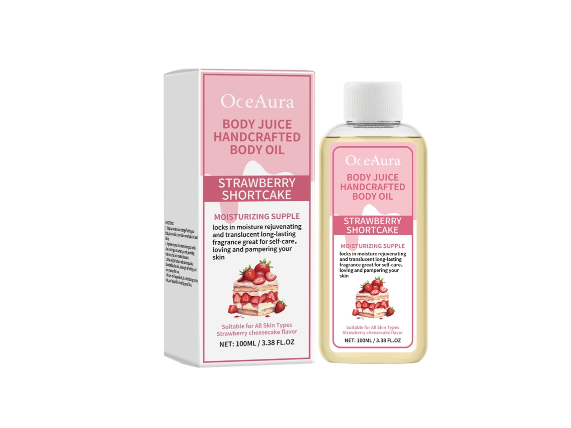 Aceite corporal de fresa, hidratante y refrescante, con aceite de coco y extracto de fresa, 100 ml.