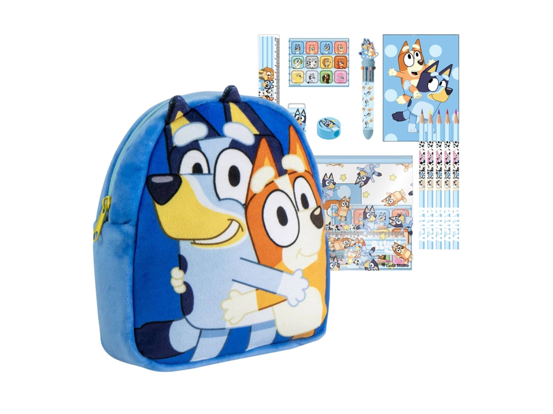 Mochila de peluche infantil con Bluey + Set de útiles escolares