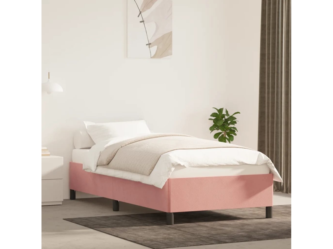 Estructura De Cama Sin Colchón Terciopelo Rosa 100x200 Cm