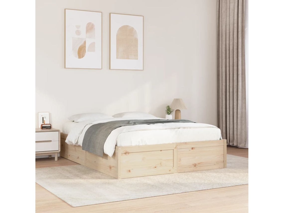Cama De Matrimonio | Cama Para Adultos | Estructura De Cama Sin Colchón Madera Maciza De Pino 140x190 Cm