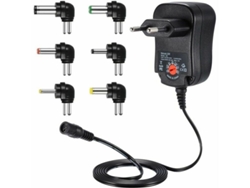 Adaptador de CA versátil, fuente de alimentación universal con voltaje ajustable para dispositivos electrónicos multivoltaje, uso mundial y protección de seguridad.